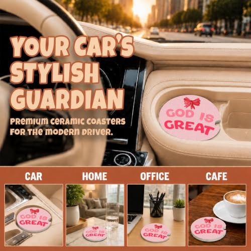 Red Bow Christian Faith Car Coasters, God is Great Preppy Cup Holders, 30 - color: Red Bow