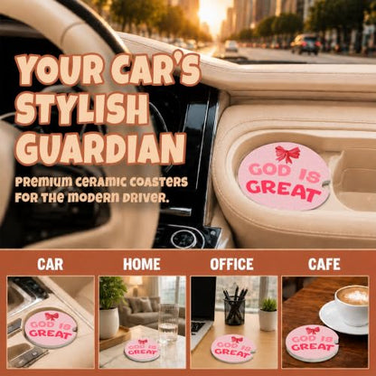 Red Bow Christian Faith Car Coasters, God is Great Preppy Cup Holders, 30 - color: Red Bow
