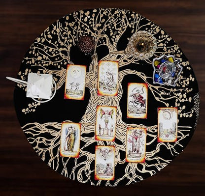 Indian Consigners Tree of Life Altar Cloth Tapestry Tablecloth Celtic Trees Ritual Spiritual Cloth for Sacred Places, Cotton Square Tarot Table Cover 18 by 18 Sacred - color: Golden Trunk Tree, size: 18" x 18" (Square)