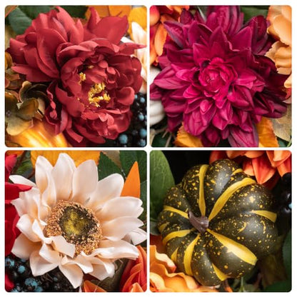 Fall Wreaths for Front Door 24 Inch, Rustic Farmhouse Harvest Autumn Wreath