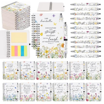 Sprial Notebooks with Pens Bulk, 48 Pack, 5.5 x 4.7 Inch Botanical - color: Botanical Watercolor Floral Bible Quotes