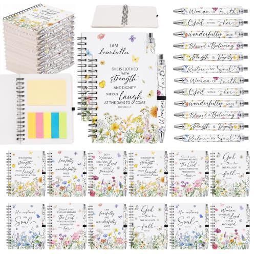 Sprial Notebooks with Pens Bulk, 48 Pack, 5.5 x 4.7 Inch Botanical - color: Botanical Watercolor Floral Bible Quotes