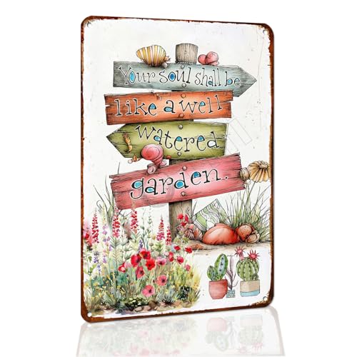 Garden Quote Metal Sign, 'Your Soul Shall Be Like a Well Watered ...' - color: Red 2