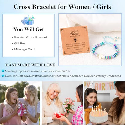 Cute Cross Bracelet Teen Girl Gifts Trendy Stuff Christian Gifts for Kids/Girls/Boys/Teens/Women Jewelry Colorful Jesus Bracelets Christmas Religious Communion Baptism Confirmation Gifts - color: 3-Confirmation B