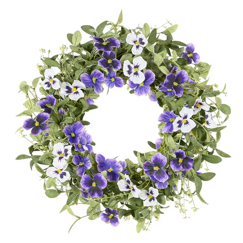 YNYLCHMX 20" Spring Summer Wreath for Front Door, Purple Pansy Decor - color: Purple Pansy Flowers