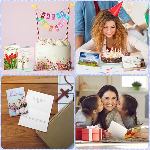 Feifeiya 48 Sets Religious Christian Birthday Card with Scripture Bible Verse Scripture with Envelope No Repeated Blessings Birthday Card Boxed Assortment Gift 4 x 6 Inch