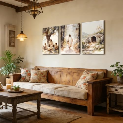 HCJWCXD Christian Wall Art Set of 3, Jesus Canvas Wall Decor 12x16 Inch - color: Beige-Brown-Green, size: 12x16 Inches