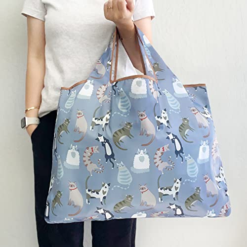 allydrew Large Foldable Tote Nylon Reusable Grocery Bags - color: Set of 2, Cool Felines, size: Large & Small (Set of 2)