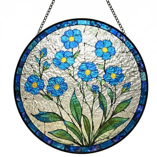 Stained Glass Window Hanging, Forget Me Not Gifts Suncatcher for Window Decor, Handcrafted Stain Glass Decor, Plant Suncatcher Gifts for Women, Mom, Friends, Spring Home Decor(B10) - color: B10