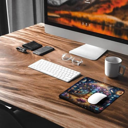 Abstract Tree of Life Mouse Pad, Fantasy Chakras and Lotus Flower Desk Mat - color: Custom Designs Art 040