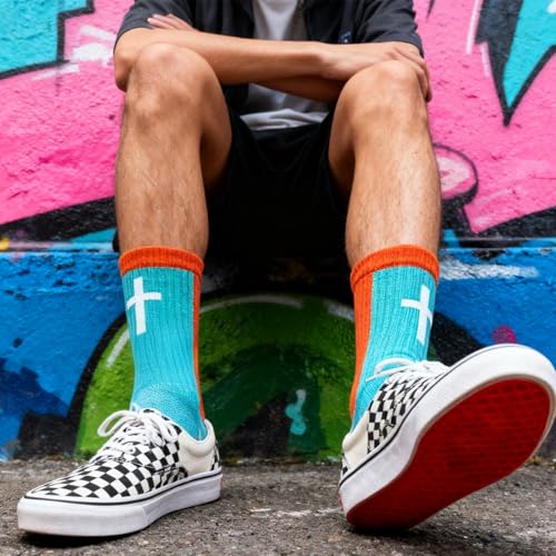 3 Pairs Cross Socks with Bible,Philippians 4: 13 Christian Socks US 6-13, Grip Sport Sock for Football, Soccer, Gym - color: Blue