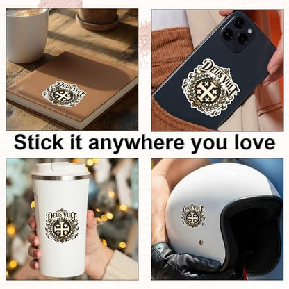 [3PCS] Jerusalem Cross Sticker, Deus Vult Medieval Crest Design, Crusader - color: Jerusalem Cross Sticker