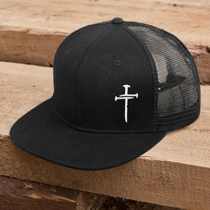 Christian Hats for Men Women - Cross Faith Flat Snapcback Hats - Religious Gifts for Thanksgiving Christmas - color: Black Mesh/White Cross