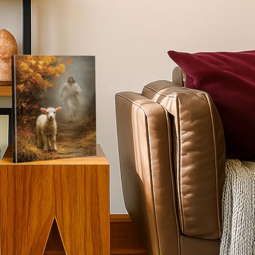 Christian Religious Wall Art Jesus Lost Lamb Prayer Canvas Print Framed - color: color-V