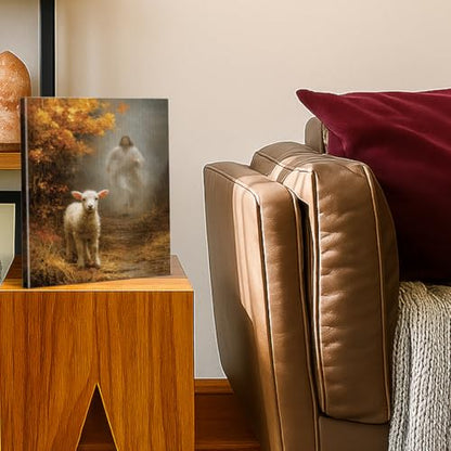 Christian Religious Wall Art Jesus Lost Lamb Prayer Canvas Print Framed - color: color-V