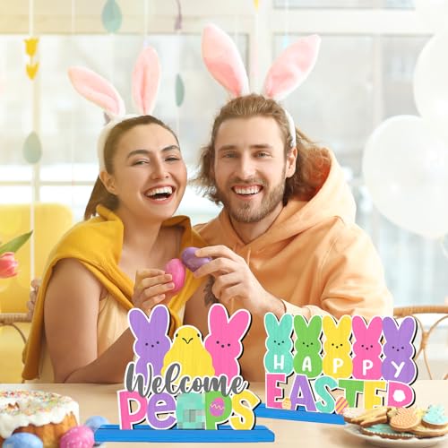 3Pcs Happy Easter Table Sign Decoration Wooden Bunny Bunny Tabletop Centerpiece Chillin with My Bunny Easter Table Topper Spring Party Bunny Sign for Home Office Easter Holiday Party Table Supplies