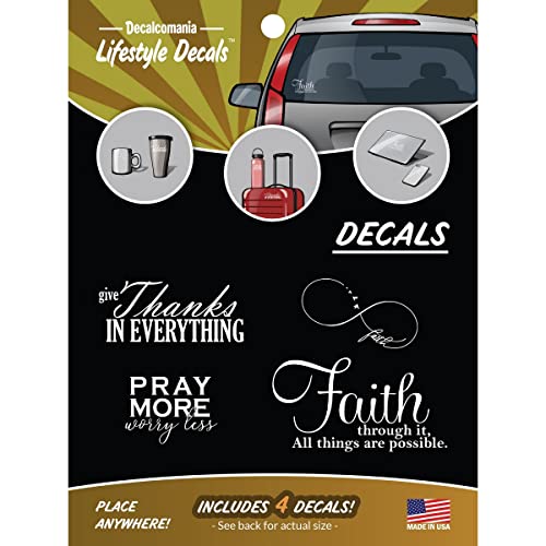 Religious Faith Vinyl Stickers - 4 Piece Decals Car Window Decals - Vinyl Car Sign Sticker - All Weather Proof - Pray More - Faith Infinity Love – Easy to Put On Car - style: Faith