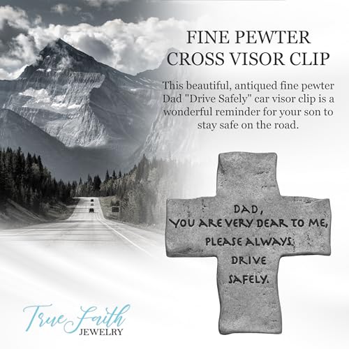 True Faith Jewelry Drive Safe Cross Car Visor Clip, Christian Religious Automotive Accessories, Driver Gifts, 2 x 1-3/4 Inch, Pewter, Dad - size: Dad