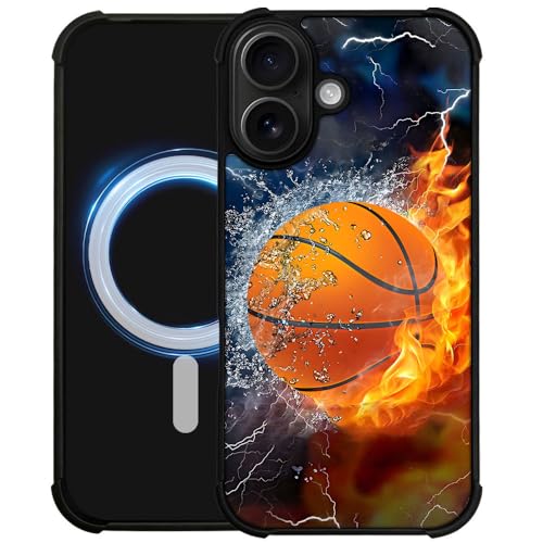 DAIZAG Case for iPhone 17,[Compatible with Magsafe] Air-Guard Corners Shockproof Soft Phone Cover for Boy Men Gift,Ice Fire Basketball - color: Ice Fire Basketball, size: iPhone 17