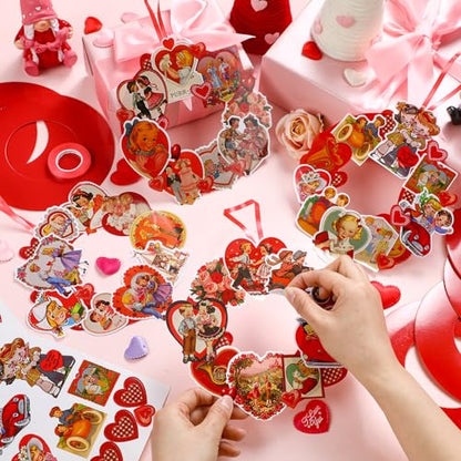 Hollowfly 48 Sets Vintage Valentine DIY Wreath Craft Kit for Kids Classroom - style: Vintage Valentine's Day