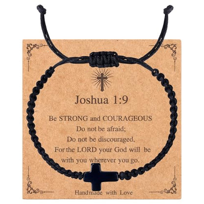 Handmade Letter Initial Bracelets A M K for Women Men Teens Cross Bracelet Black Rope Braided Jewelry Jesus Christian Bracelets Gift - color: Cross
