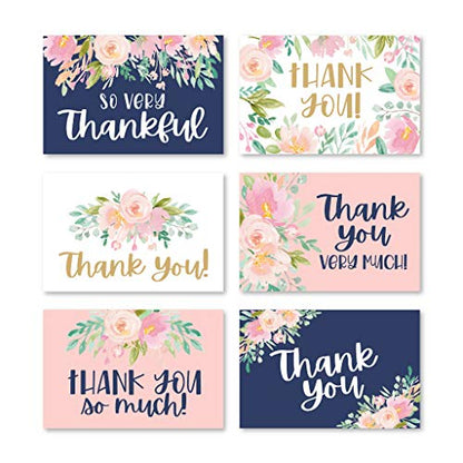 24 Bulk Thank You Cards with Envelopes Blank Cute Thank You Notes - color: Floral Navy 2 24 pcs