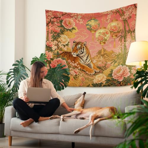 HUGANE Pink Chinoiserie Tiger Tapestry Wall Decor 50x60 Inch - color: Colour-07
