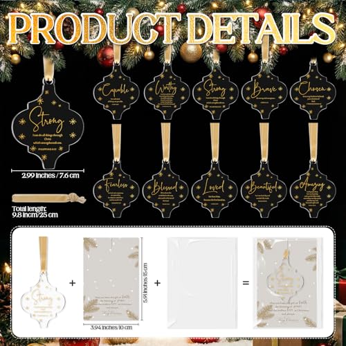 Kasyat 10 Sets Christian Tree Ornaments Bulk Clear with Cards, Pastoral - style: Pastoral