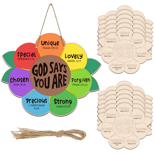 12 Sets Sunday School Crafts for Kids Wooden Sunflower Painting - style: God Says You Are