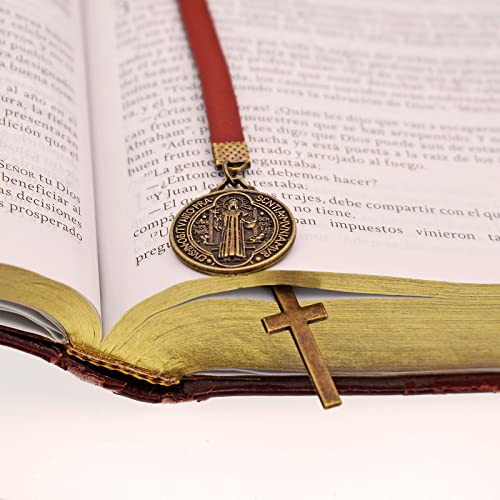 BLBMH Genuine Leather Bible Bookmark with Cross | Catholic Gifts for Men Dad | Christian Book Marker with Ribbon - LB4 - color: Alb4
