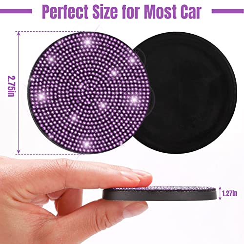 ToBeQueen Purple Car Cup Holder Coaster, 4 Pack Crystal Rhinestone Bling Car Coaster Universal 2.75 Inch Anti-Slip Shockproof Car Cup Holder Insert Auto Interior Accessories for Women Girl, Purple - color: H-purple
