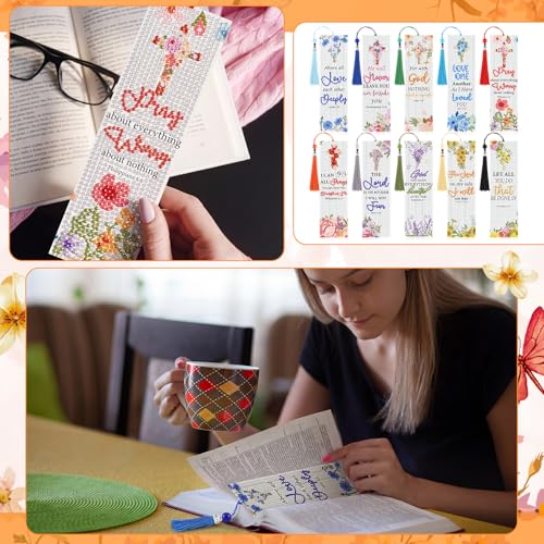 Sinload 10 Pcs Diamond Art Bookmark Christian Bible Verse Bookmarks Kits - style: Christian