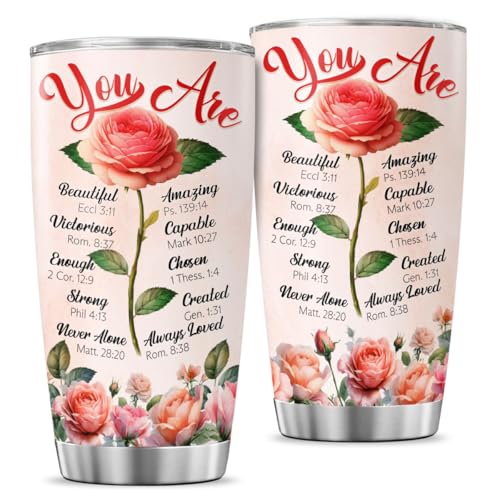 Christian Inspirational Gifts for Women with Bible Verses, Religious Floral Rose Design Stainless Steel 20oz Tumbler, Motivational Faith-Based Gift for Mom Sister Friend Birthday - color: Christian Faith 50
