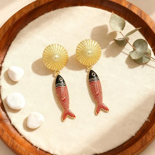 Creative Exaggerated Ocean Animal Drop Dangle Earrings for Women, Bohemia Style Alloy Lobster Octopus Fish Crab Earrings for Summer Beach Holiday Party Jewelry Gifts - style: Red Fish Earrings