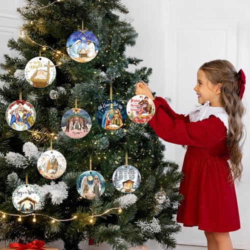 HOWAF Nativity Scene Ornaments for Christmas Tree, Christmas Nativity Scene Ornaments Gifts Bulk, Religious Catholic Gifts Birth of Jesus Christian Ornament