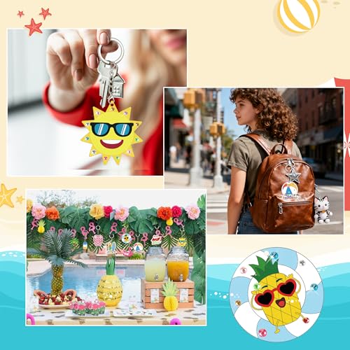 Bafeil 36 Pcs Summer Unfinished Wooden Crafts Kits Color Your Own Keychains - color: Summer Color Your Own Keychains