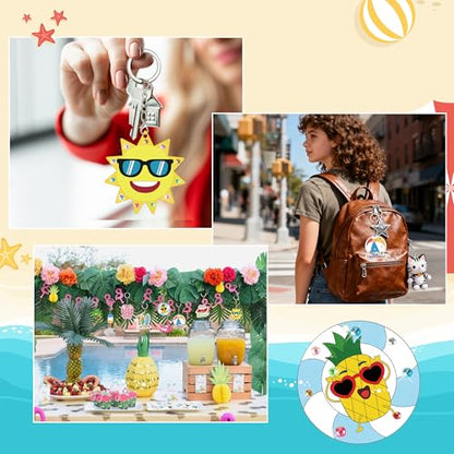 Bafeil 36 Pcs Summer Unfinished Wooden Crafts Kits Color Your Own Keychains - color: Summer Color Your Own Keychains