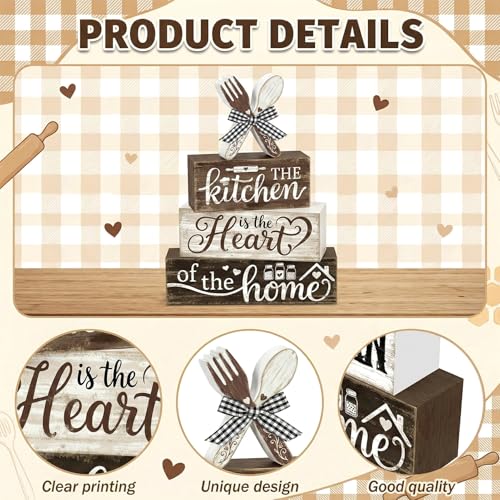 Britimes Tiered Tray Decor Set, 4 Pack, Wooden Table Sign, Farmhouse Heart - style: Kitchen