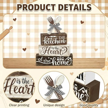 Britimes Tiered Tray Decor Set, 4 Pack, Wooden Table Sign, Farmhouse Heart - style: Kitchen