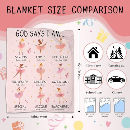 God Says I Am Christian Gifts for Girl Ballet Dancer Blanket 50"x60" - color: God Says - Ballet 01, size: 50"x60"