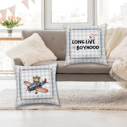 Dibor Long Live Boyhood Boy Nursery Throw Pillow Covers 18x18 Set of 2 - color: Boyhood