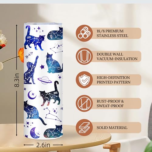 Cat Gifts for Women Constellation Tumbler 20oz Insulated Travel Coffee Mug - color: Astrological Cat