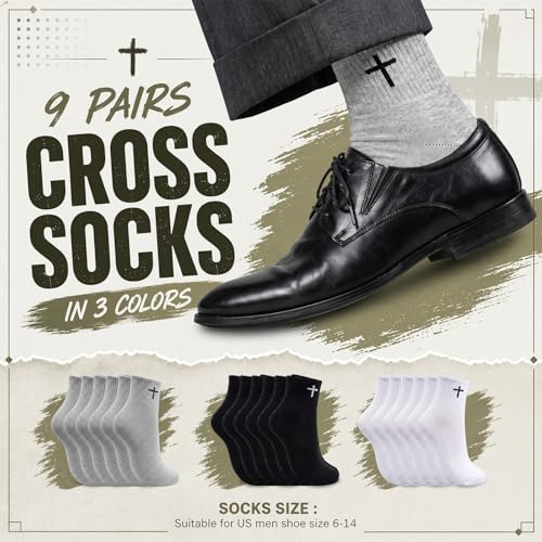 Skicuff 6/9 Pairs Christian Cross Socks Prayer Crew Stockings - color: Multiple Colors