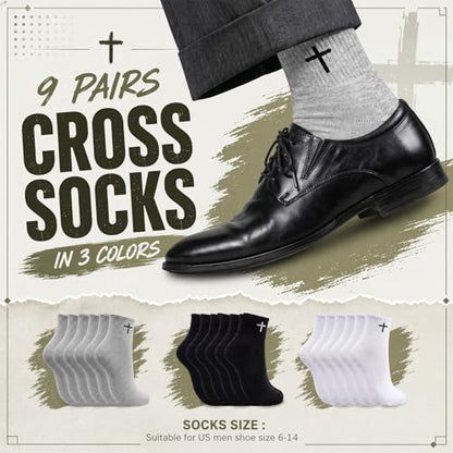 Skicuff 6/9 Pairs Christian Cross Socks Prayer Crew Stockings - color: Multiple Colors