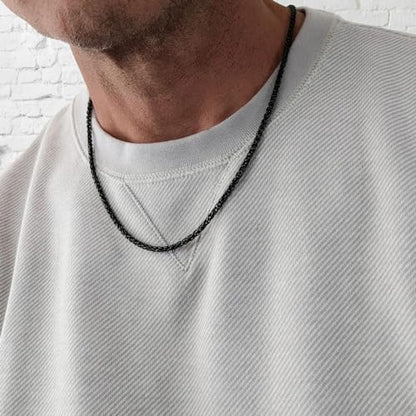 HZMAN Stainless Steel Wheat Chain for Men Women，Waterproof Necklace - color: 4mm Black, size: 28In