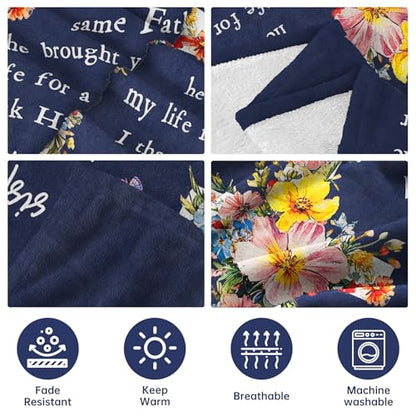 Christian Gifts for Women, Sister in Christ Floral Cross Blanket - color: Navy Blue