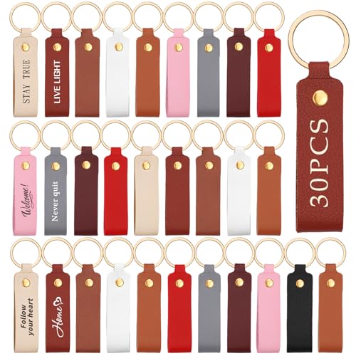 30 Pcs Leather Keychain Kit, PU Leather Key Fob, Key Chains Kit - color: 10colors, 30pcs