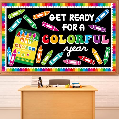 Crayon Bulletin Board Set Back to School Classroom Decorations Colorful Crayon Paper Cutout DIY Name Tag Get Ready for A Colorful Year Bulletin Board for School Nursery Classroom Chalkboard Wall Decor - style: Crayon