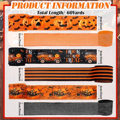 12 Rolls 60 Yard Halloween Wired Ribbon for Wreath Craft Bow - style: Spider Web