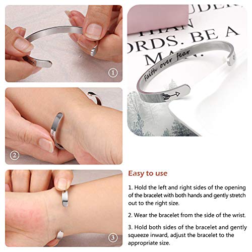 Fesciory Inspirational Bracelets for Women, Stainless Steel Cuff Bangle - color: Silver-20